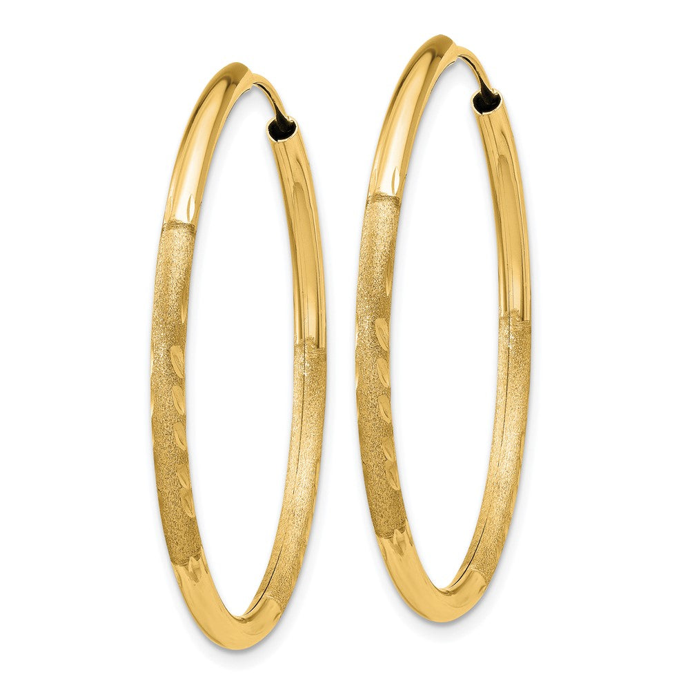 14k Yellow Gold 30 mm Satin Diamond-cut Endless Hoop Earrings (1.72 grams)
