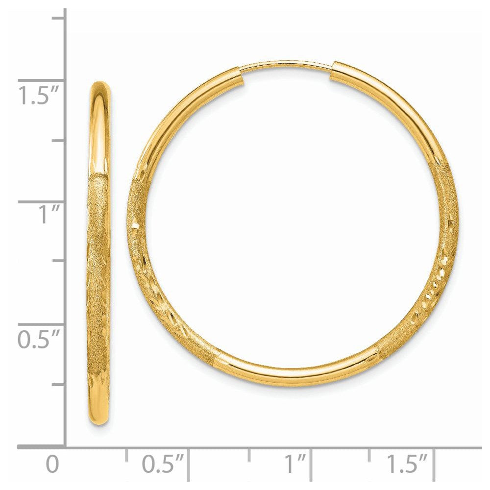 14k Yellow Gold 30 mm Satin Diamond-cut Endless Hoop Earrings (1.72 grams)