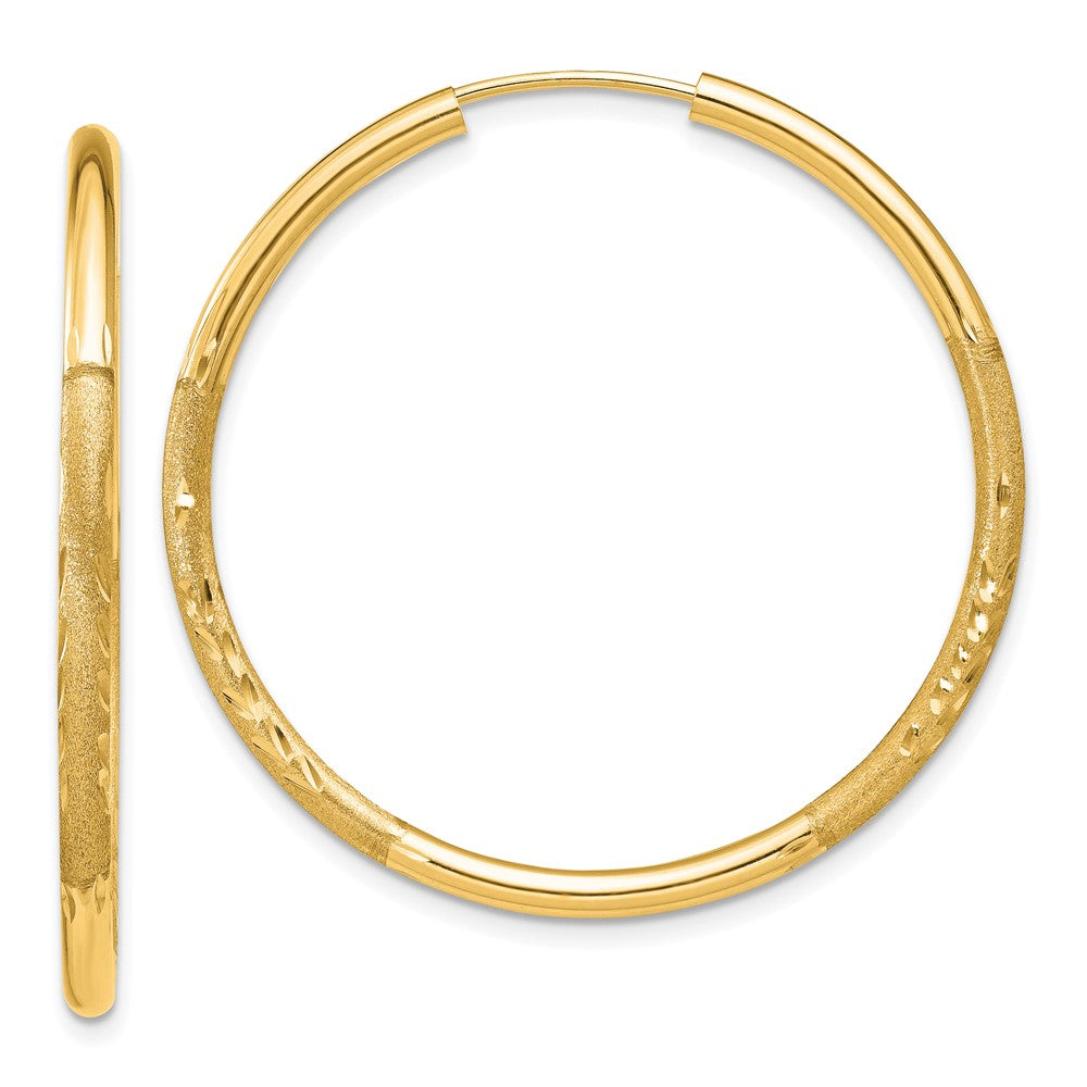 14k Yellow Gold 30 mm Satin Diamond-cut Endless Hoop Earrings (1.72 grams)