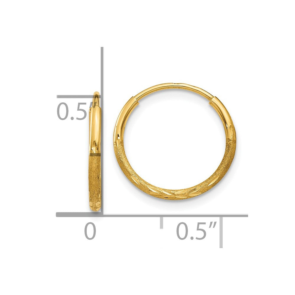 14k Yellow Gold 12 mm Diamond-cut Endless Hoop Earring (0.27 grams)