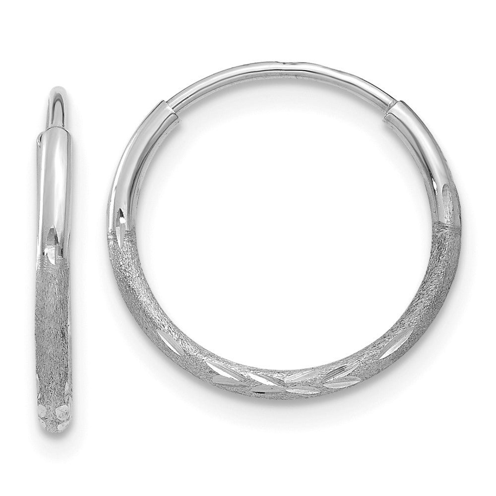 14k White Gold 12 mm Diamond-cut Endless Hoop Earring (0.27 grams)