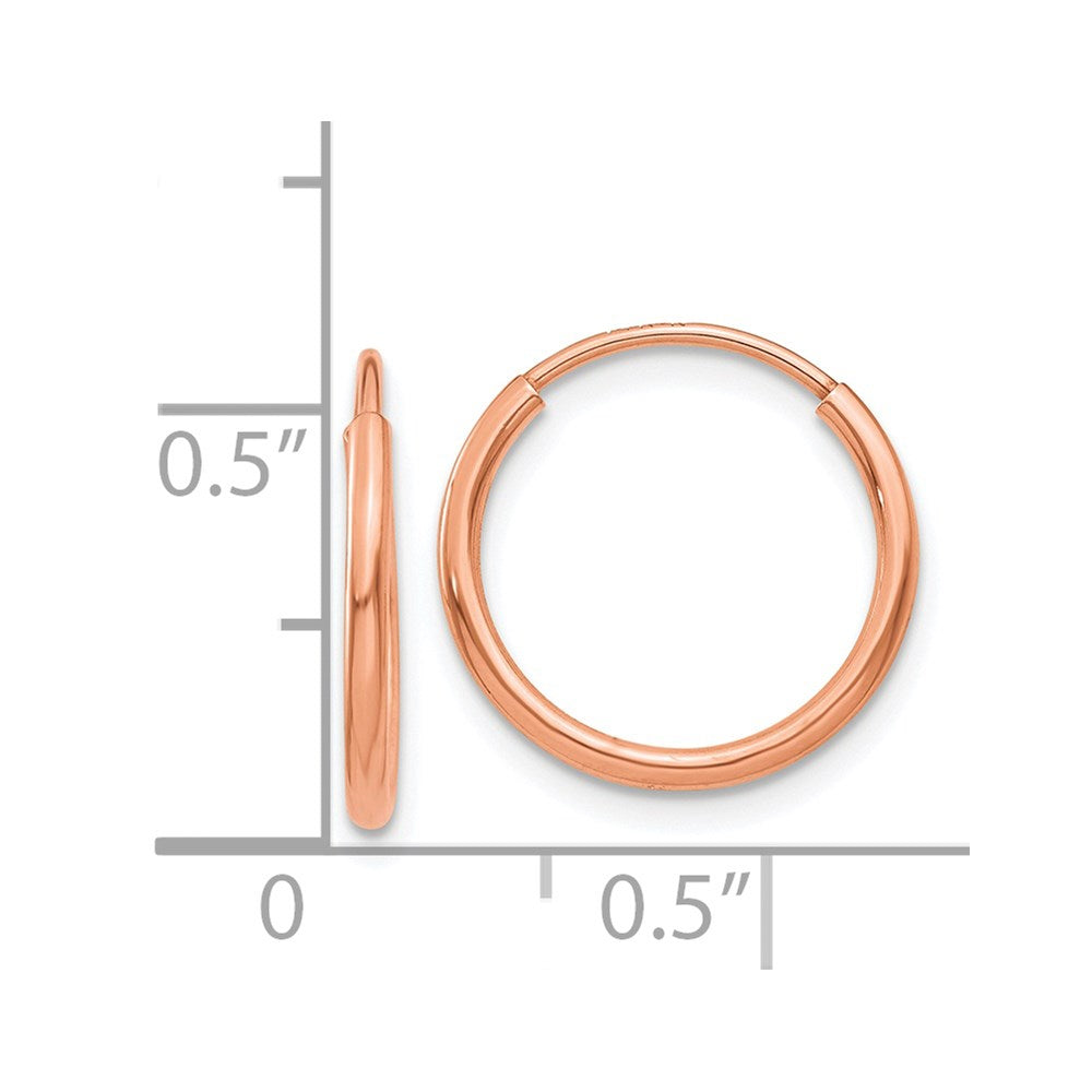 14k Rose Gold 14 mm Polished Endless Hoop Earrings (0.32 grams)