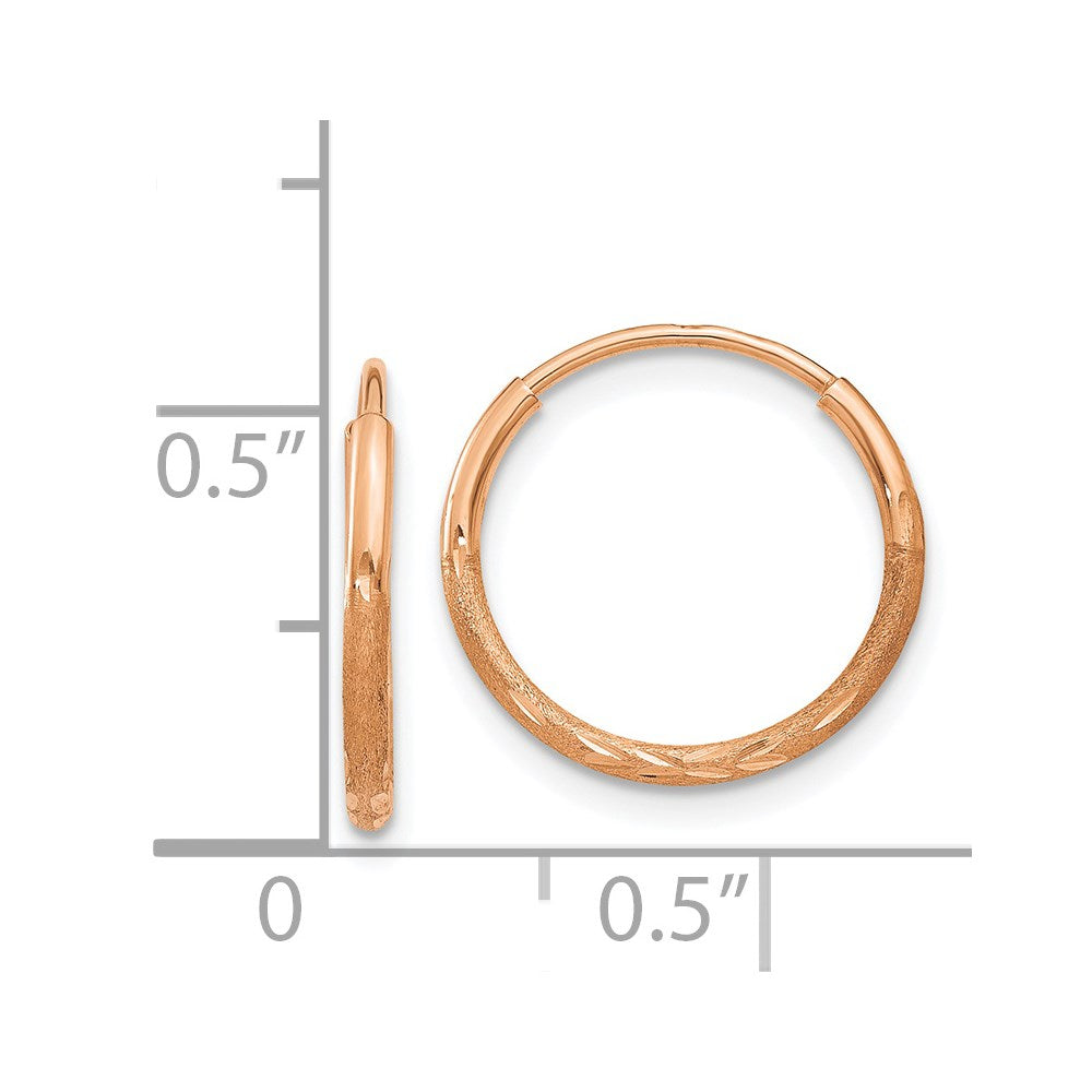 14k Rose Gold 14.5 mm Diamond-cut Endless Hoop Earring (0.4 grams)