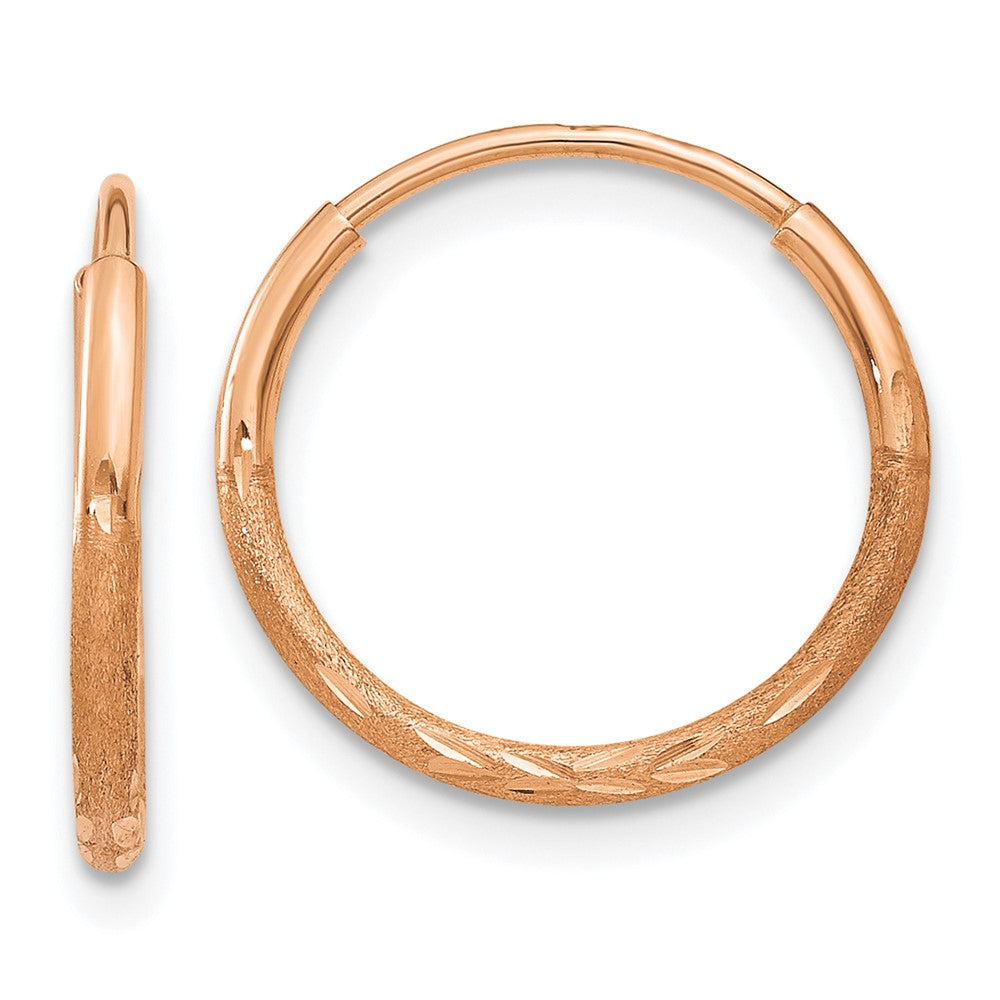 14k Rose Gold 14.5 mm Diamond-cut Endless Hoop Earring (0.4 grams)