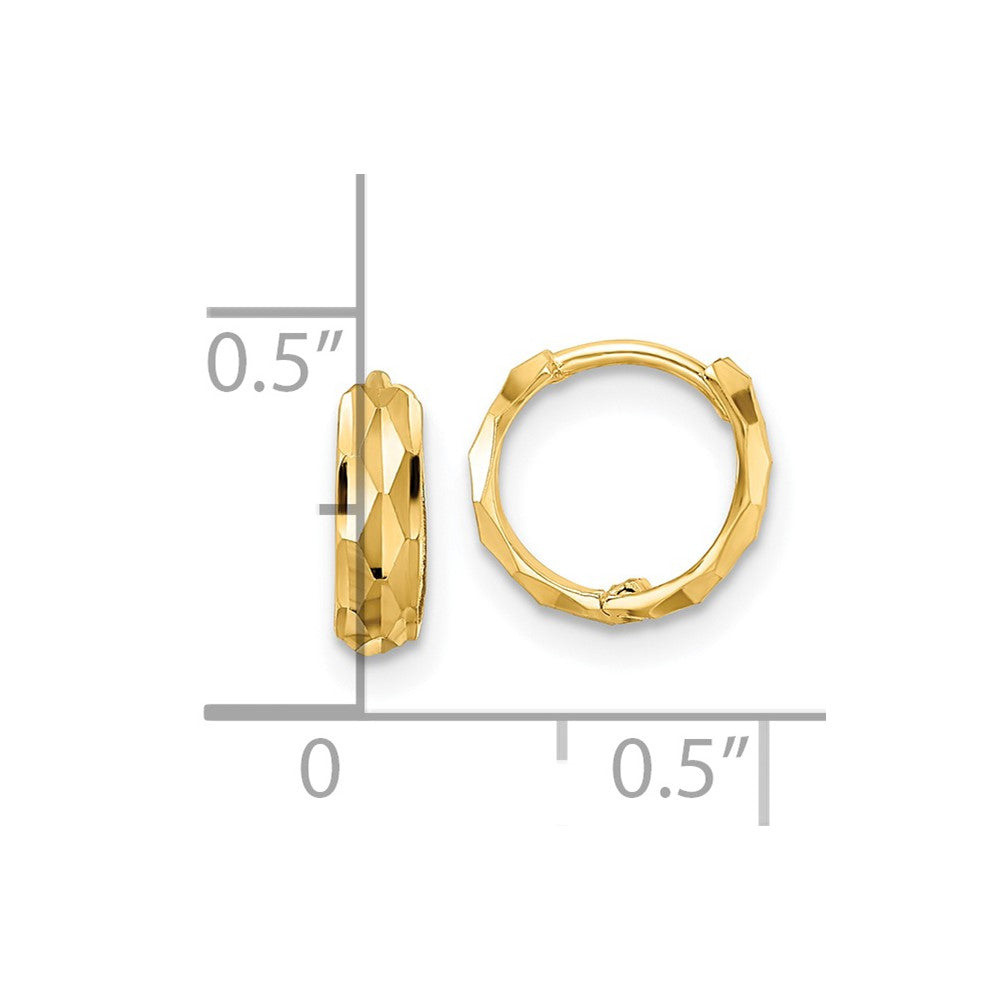 14k Yellow Gold 9.4 mm D/C Hinged Hoop Earrings (0.67 grams)