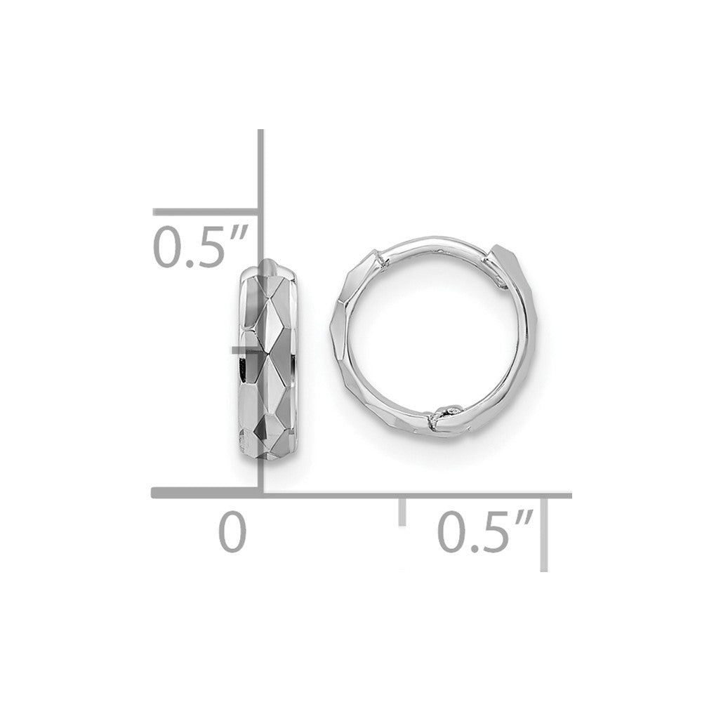 14k White Gold 9.4 mm D/C Hinged Hoop Earrings (0.76 grams)