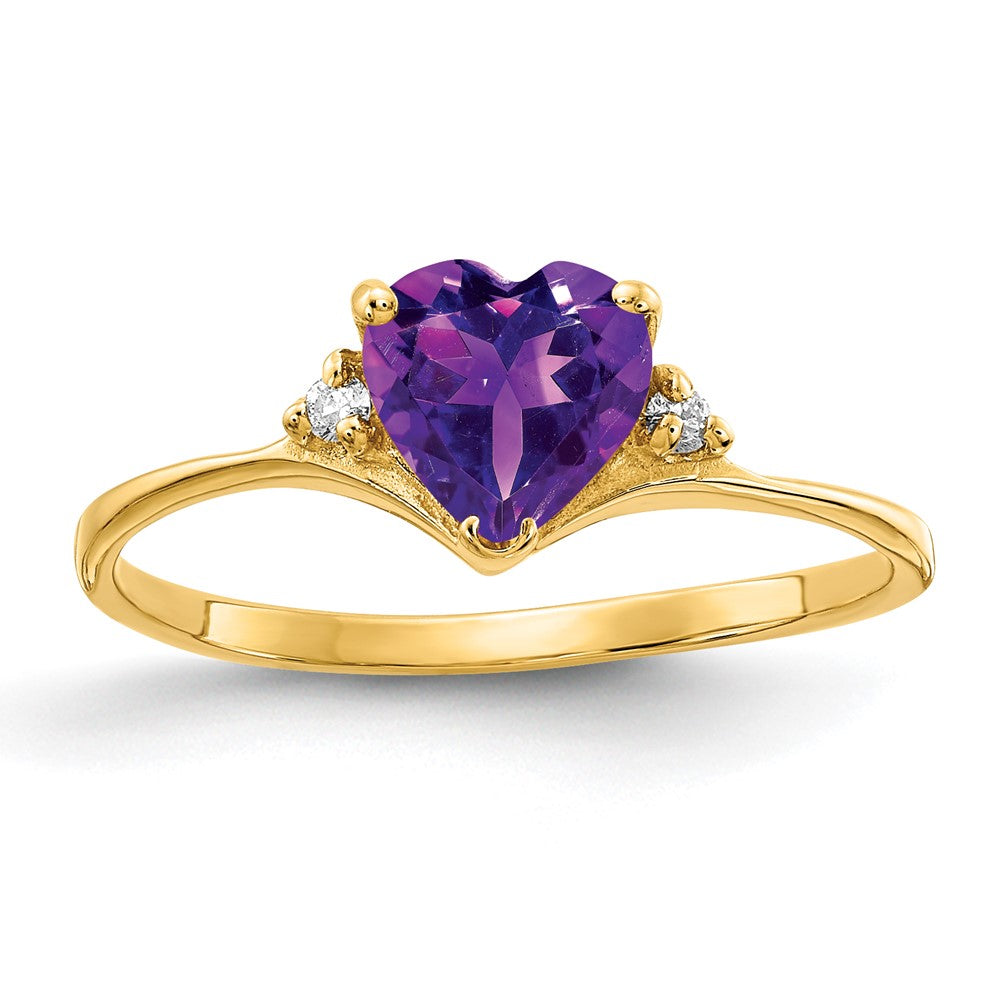 14k 6mm Heart Amethyst AA Diamond ring (1.24 grams)