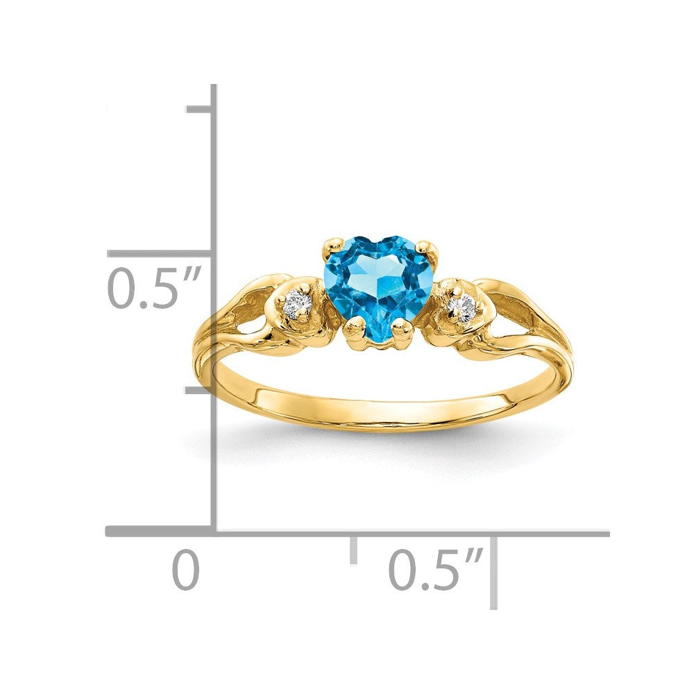 14k 5mm Heart Blue Topaz AA Diamond ring (1.96 grams)