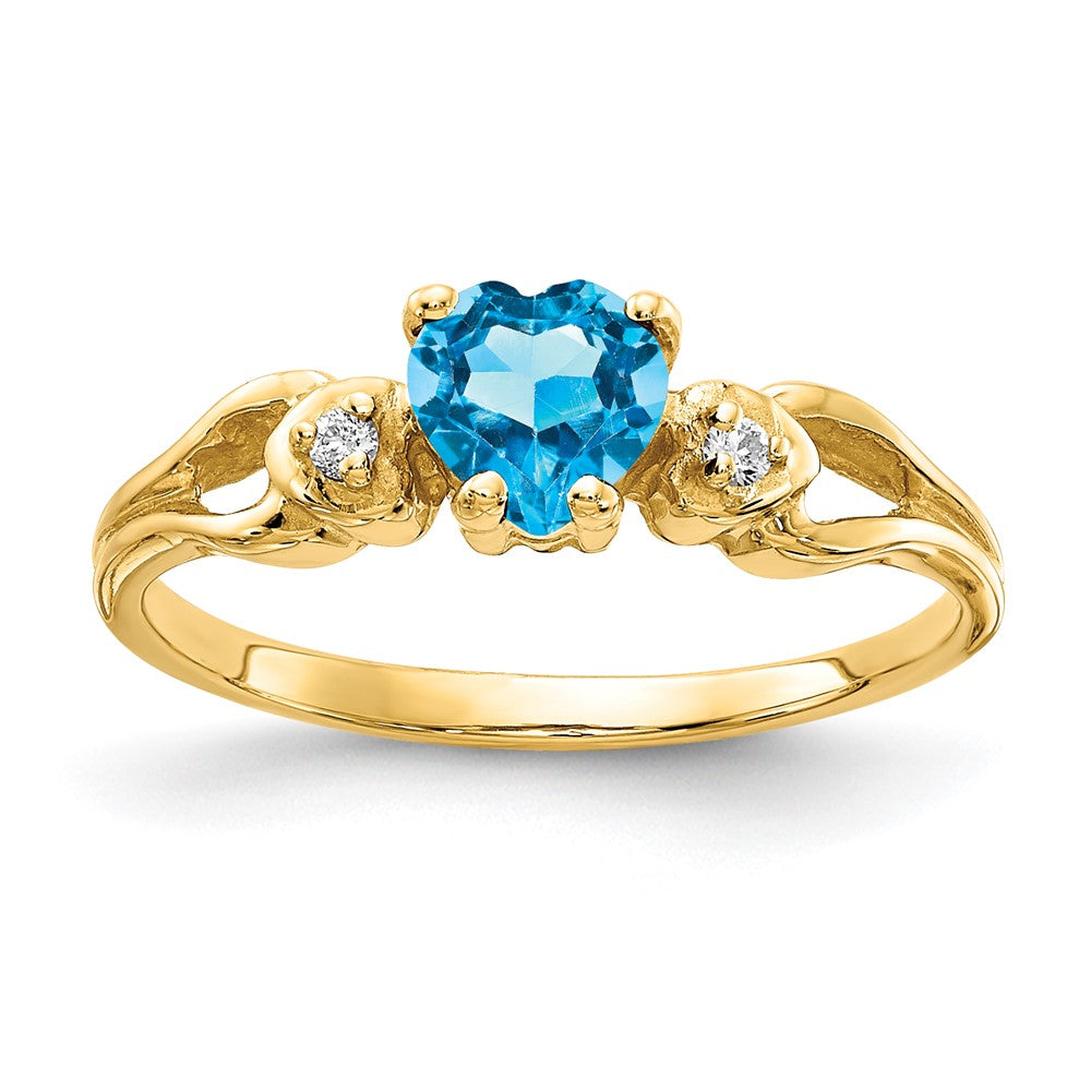 14k 5mm Heart Blue Topaz AA Diamond ring (1.96 grams)