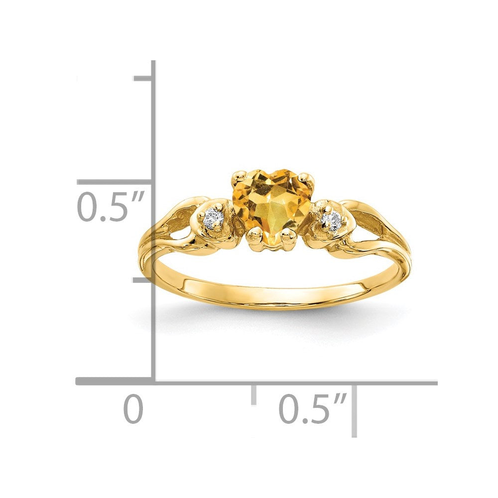 14k 5mm Heart Citrine AA Diamond ring (1.96 grams)