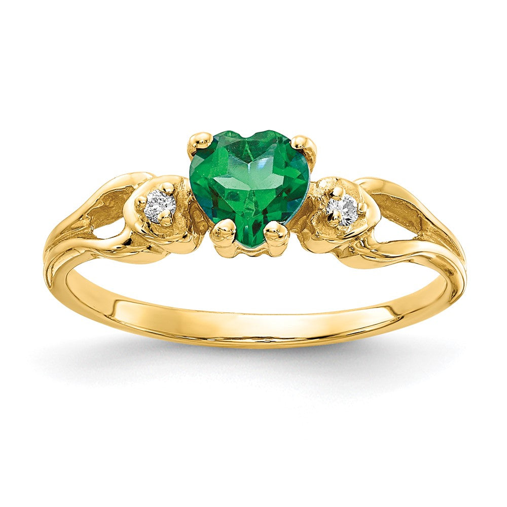 14k 5mm Heart Emerald AA Diamond ring (1.96 grams)