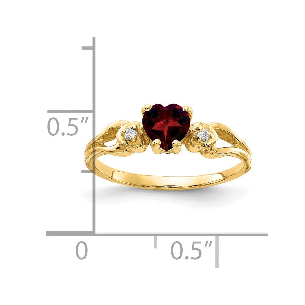 14k 5mm Heart Garnet AA Diamond ring (1.96 grams)