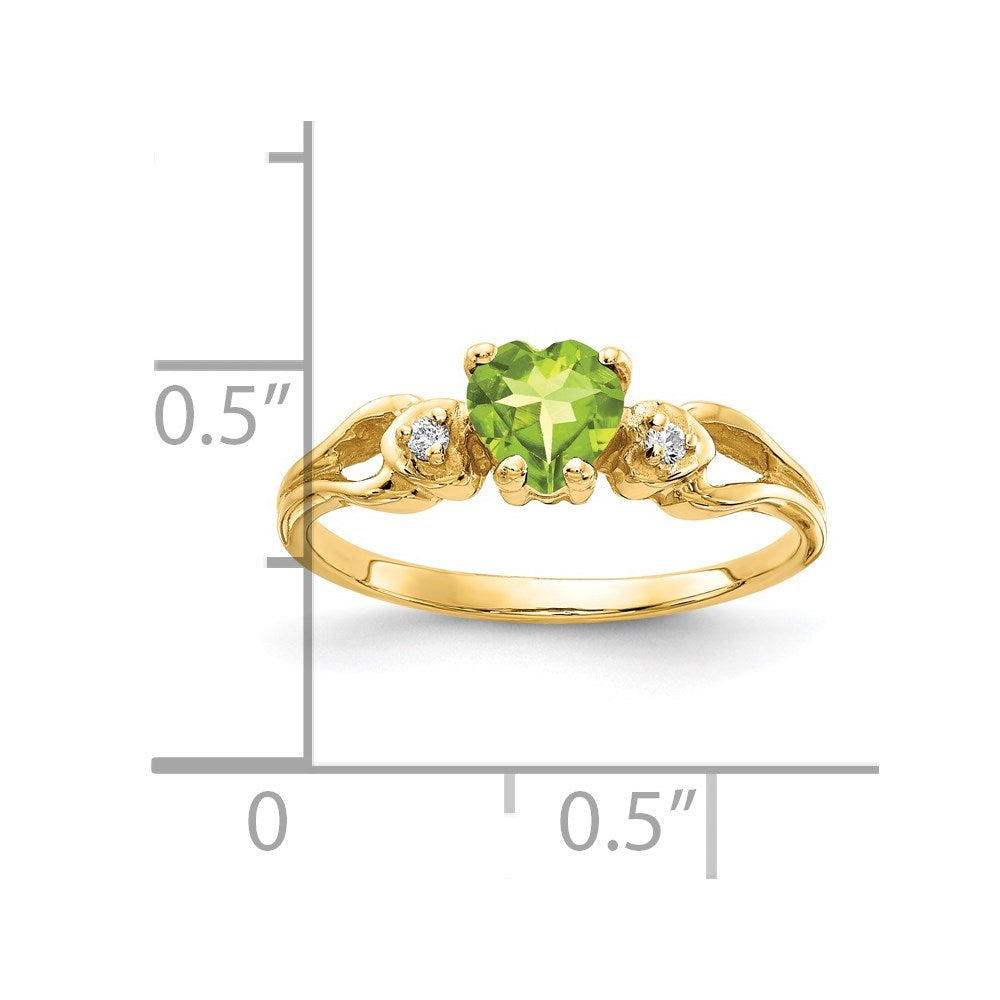 14k 5mm Heart Peridot AA Diamond ring (1.96 grams)
