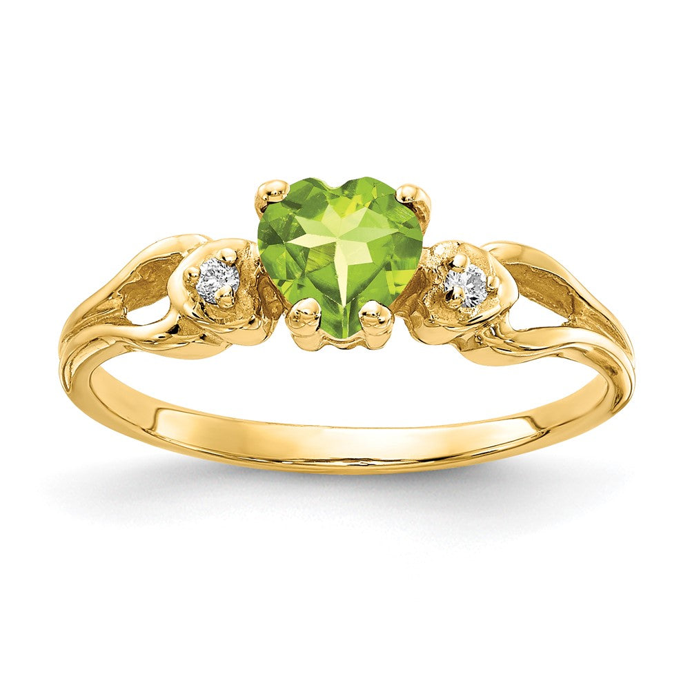 14k 5mm Heart Peridot AA Diamond ring (1.96 grams)