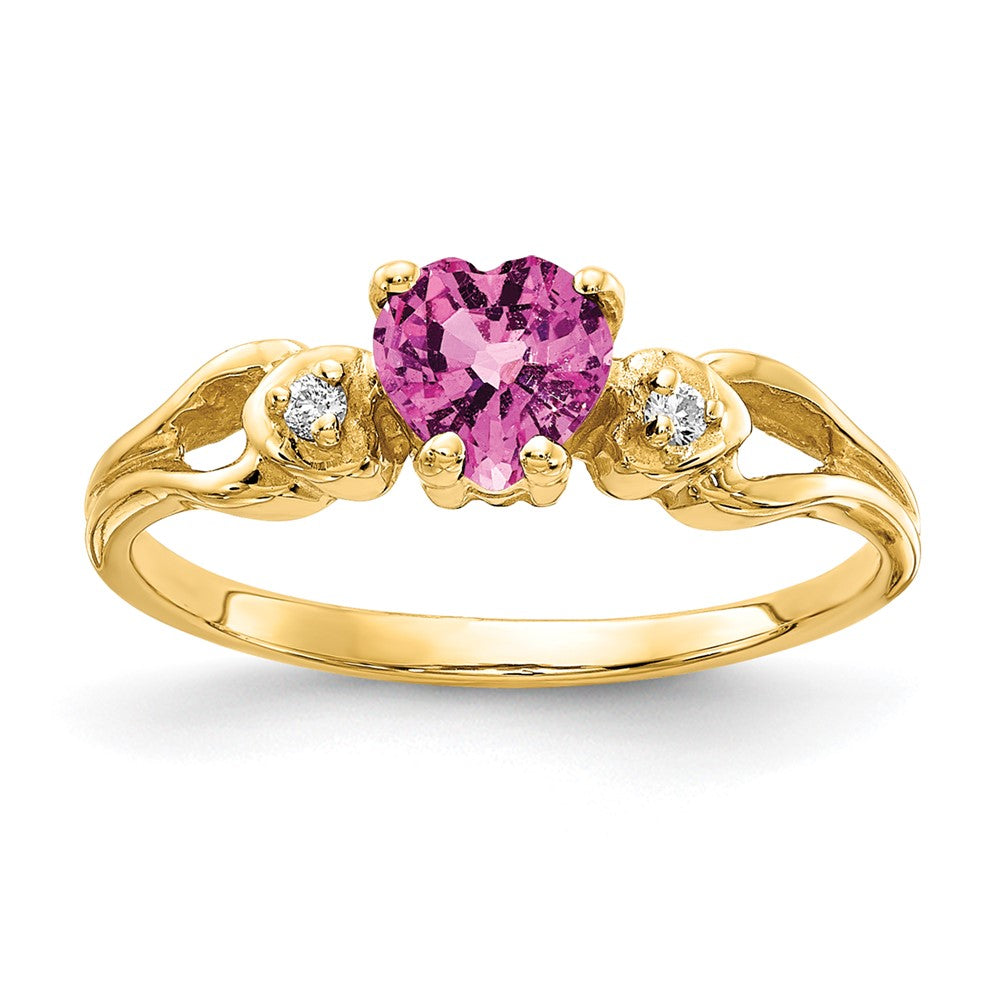 14k 5mm Heart Pink Sapphire AA Diamond ring (1.96 grams)