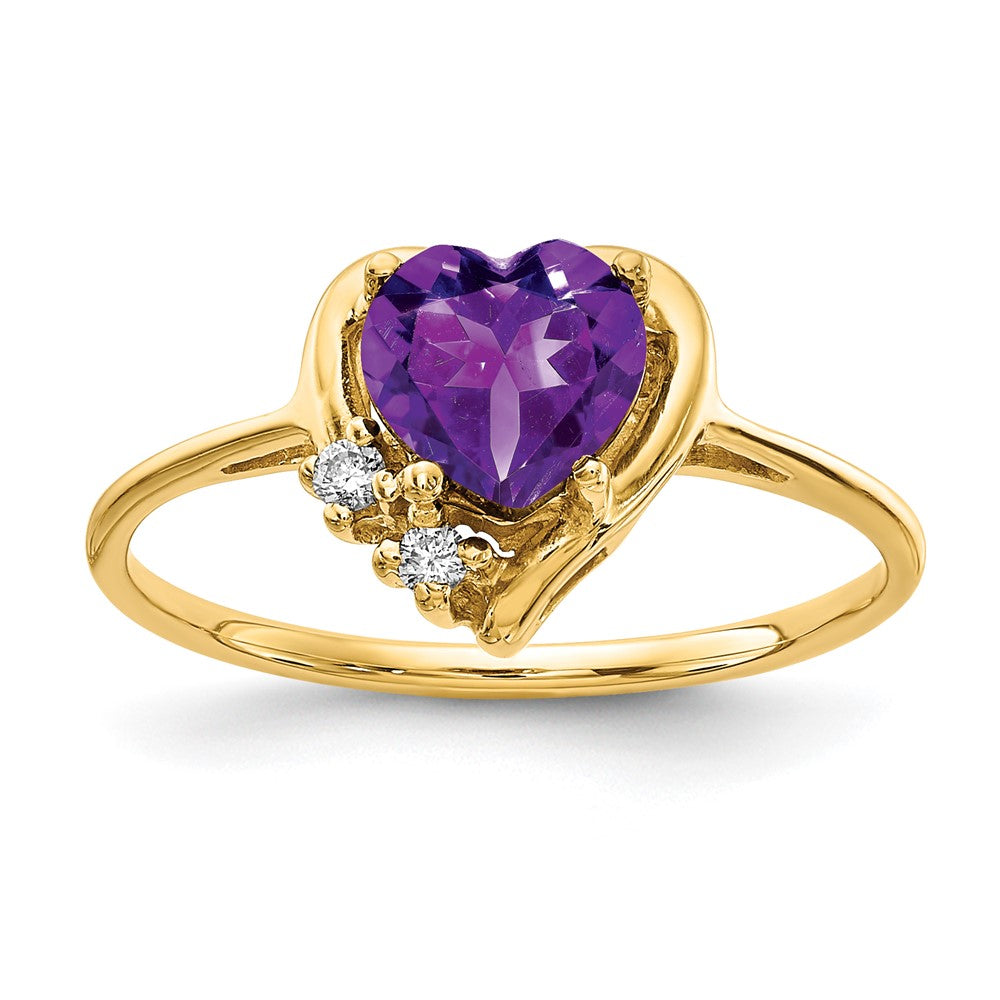 14k 6mm Heart Amethyst AA Diamond ring (1.75 grams)