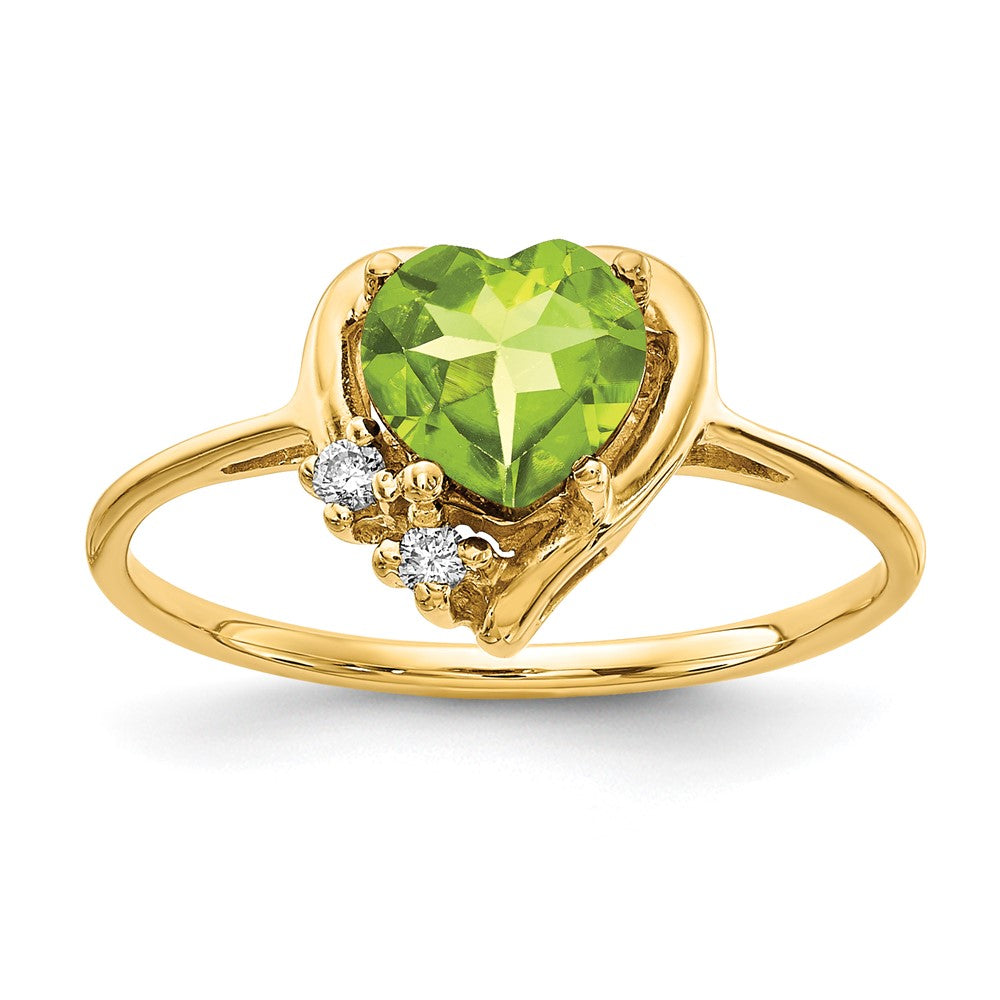 14k 6mm Heart Peridot AA Diamond ring (1.75 grams)