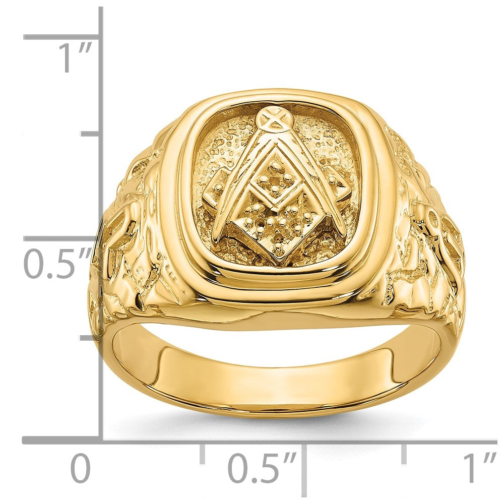 14k Polished and Nugget Texture Masonic Ring Mounting (12.3 grams)