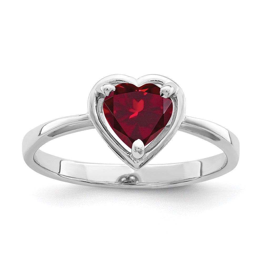 14k White Gold 6mm Heart Created Ruby ring (1.56 grams)