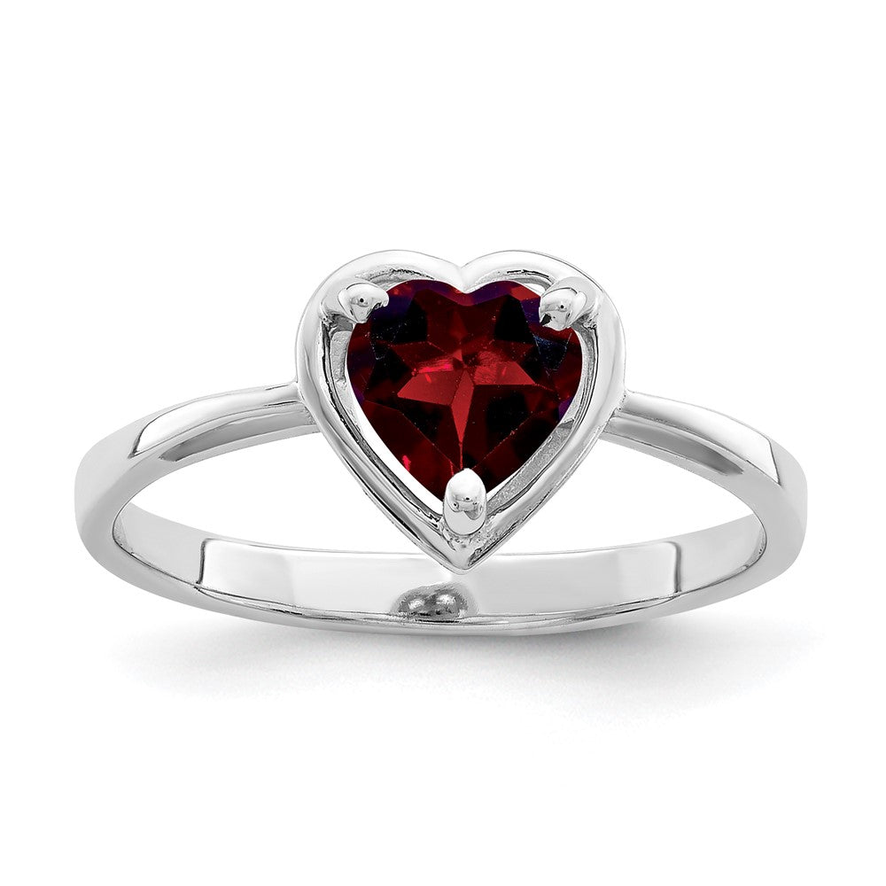 14k White Gold 6mm Heart Garnet ring (1.56 grams)