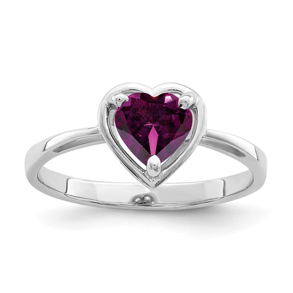 14k White Gold 6mm Heart Rhodolite Garnet ring (1.56 grams)