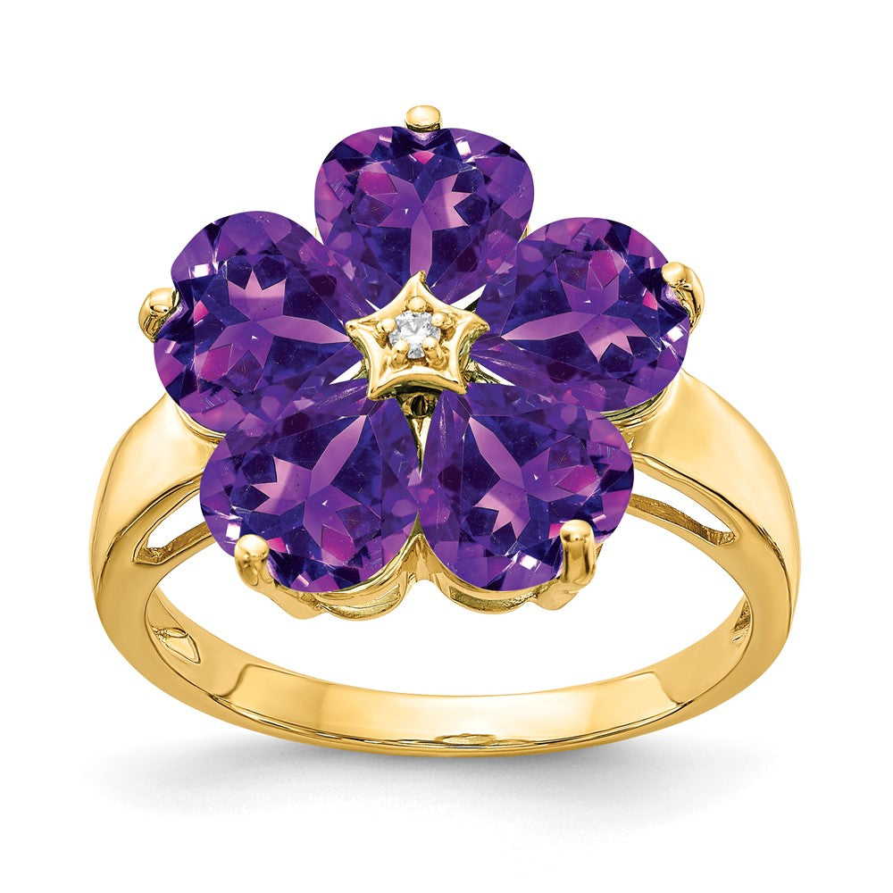 14k 6mm Heart Amethyst AA Diamond ring (3.6 grams)
