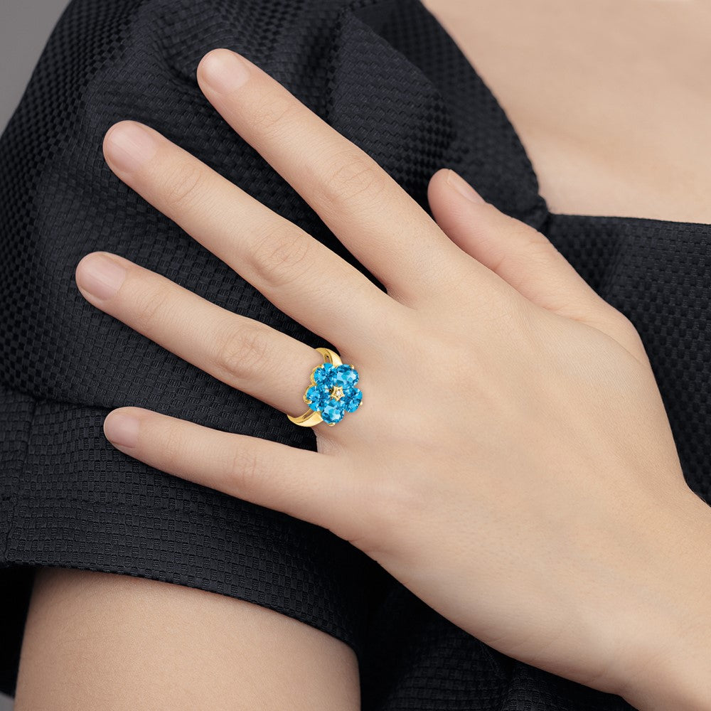 14k 6mm Heart Blue Topaz AA Diamond ring (3.6 grams)