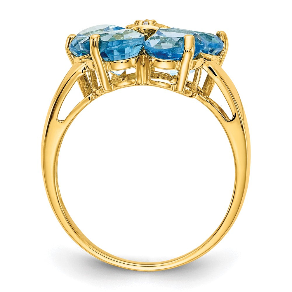 14k 6mm Heart Blue Topaz AA Diamond ring (3.6 grams)