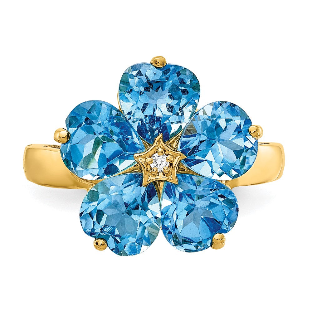 14k 6mm Heart Blue Topaz AA Diamond ring (3.6 grams)