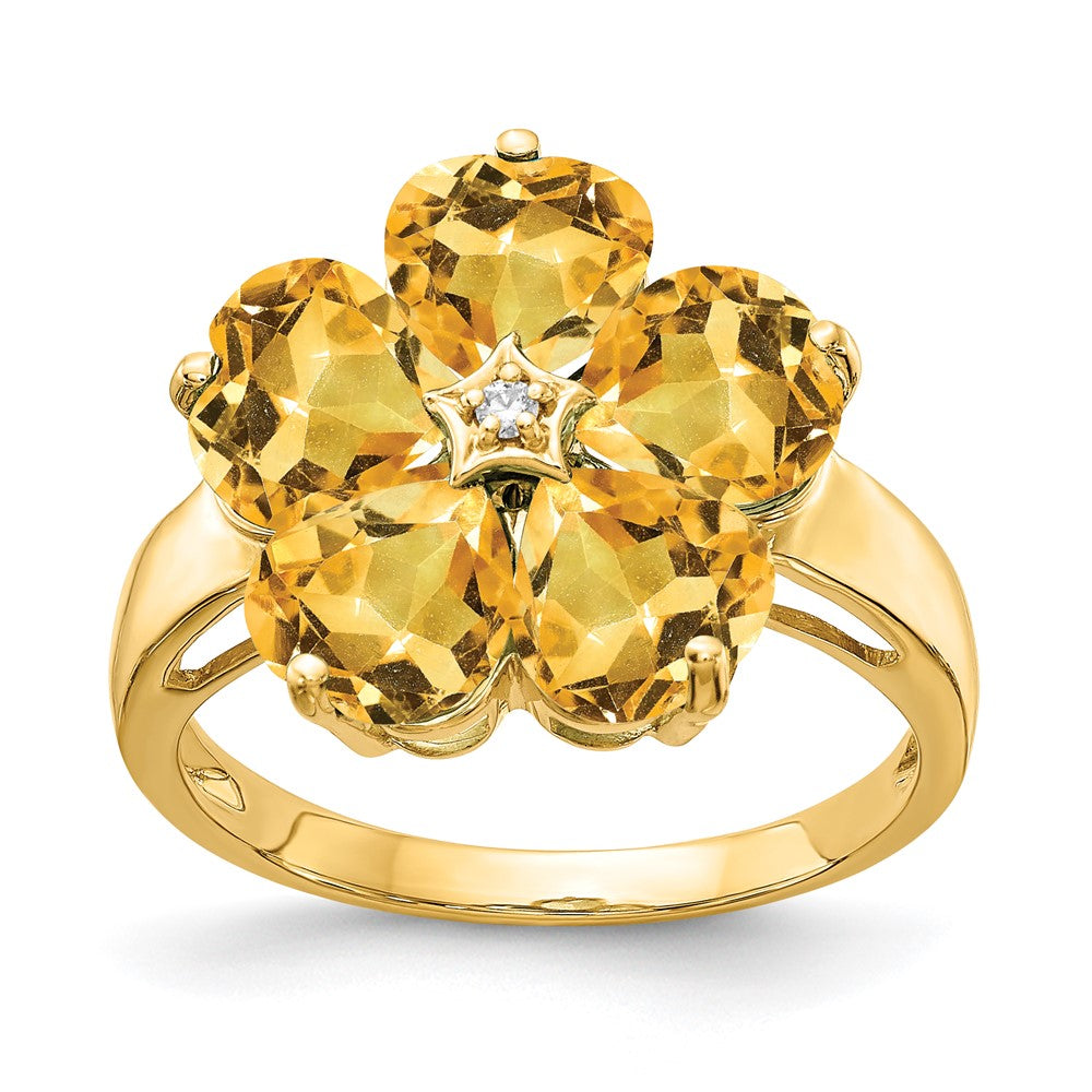 14k 6mm Heart Citrine AA Diamond ring (3.6 grams)