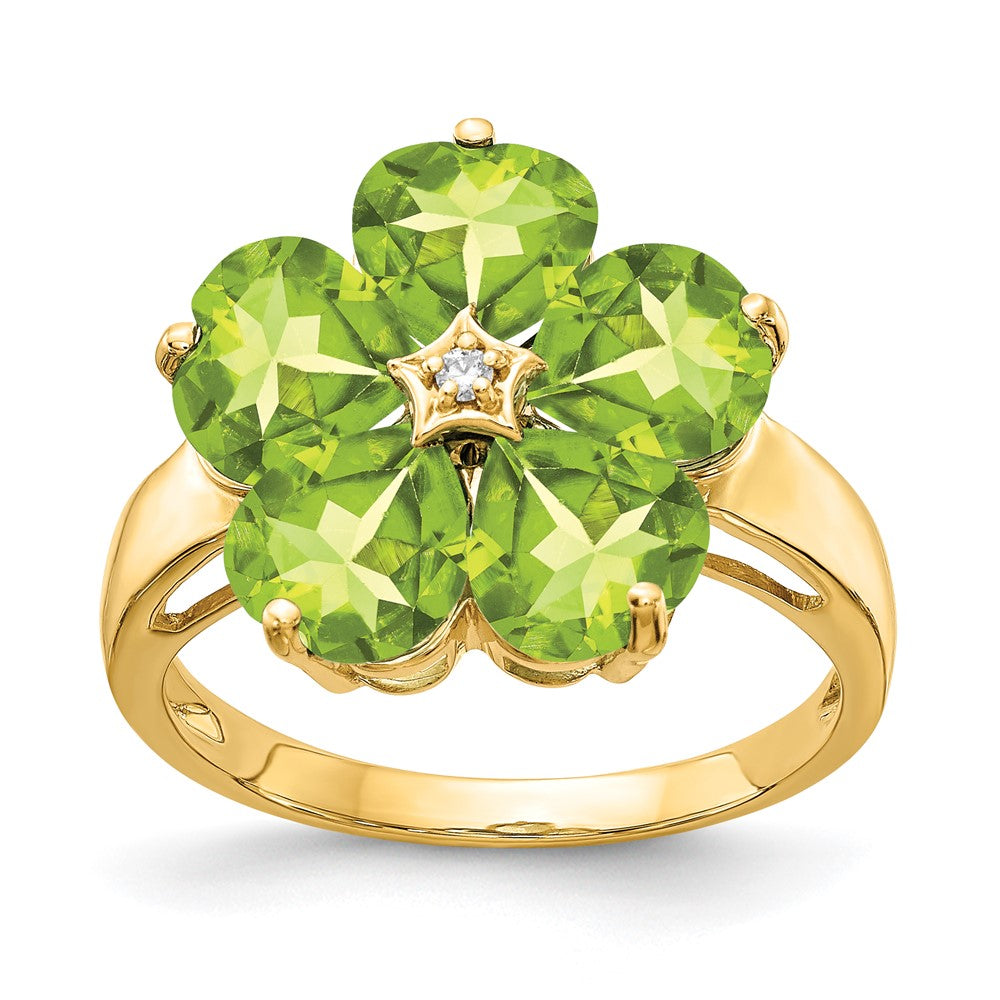 14k 6mm Heart Peridot AA Diamond ring (3.6 grams)