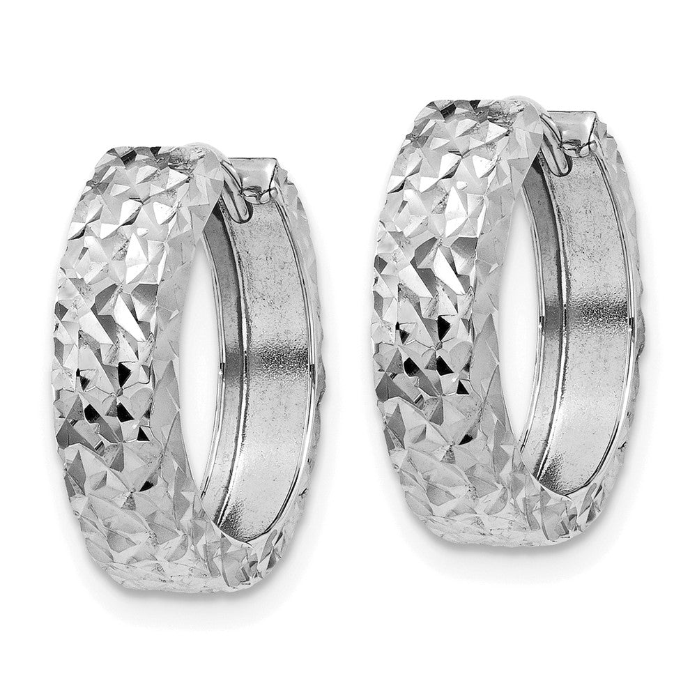 14k White Gold 15.7 mm Diamond-cut Hinged Hoop Earrings (1.48 grams)