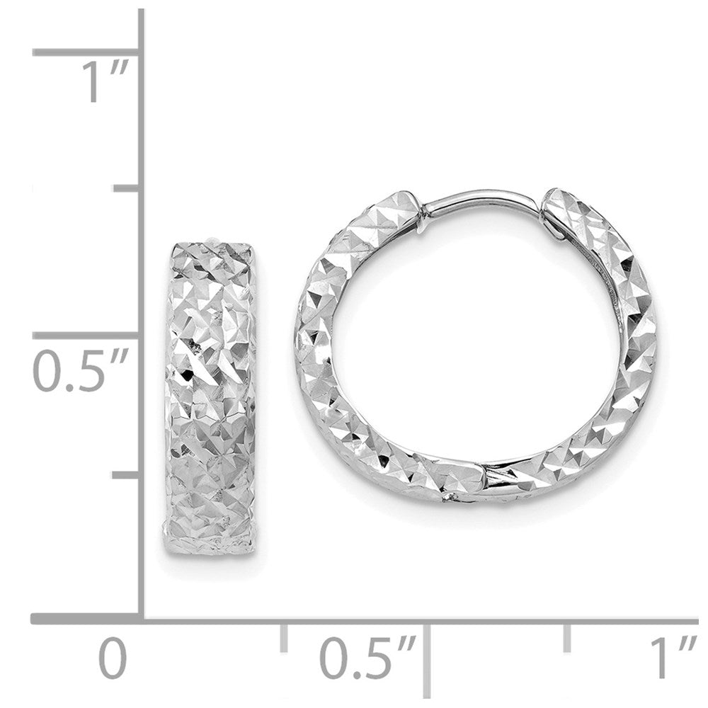 14k White Gold 15.7 mm Diamond-cut Hinged Hoop Earrings (1.48 grams)
