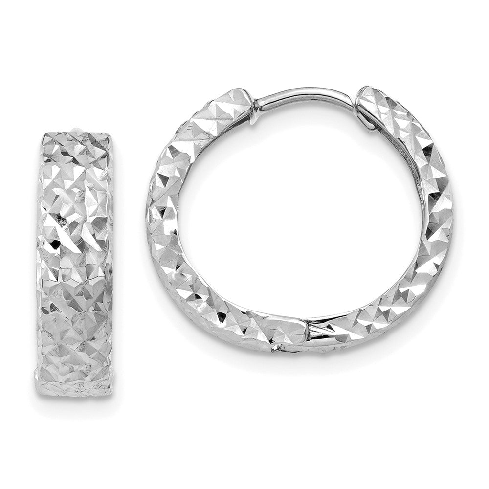 14k White Gold 15.7 mm Diamond-cut Hinged Hoop Earrings (1.48 grams)