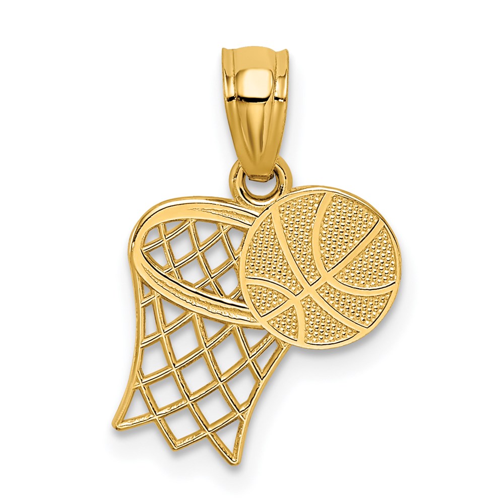 14k Yellow Gold 11 mm Basketball and Hoop Pendant (0.53 grams)