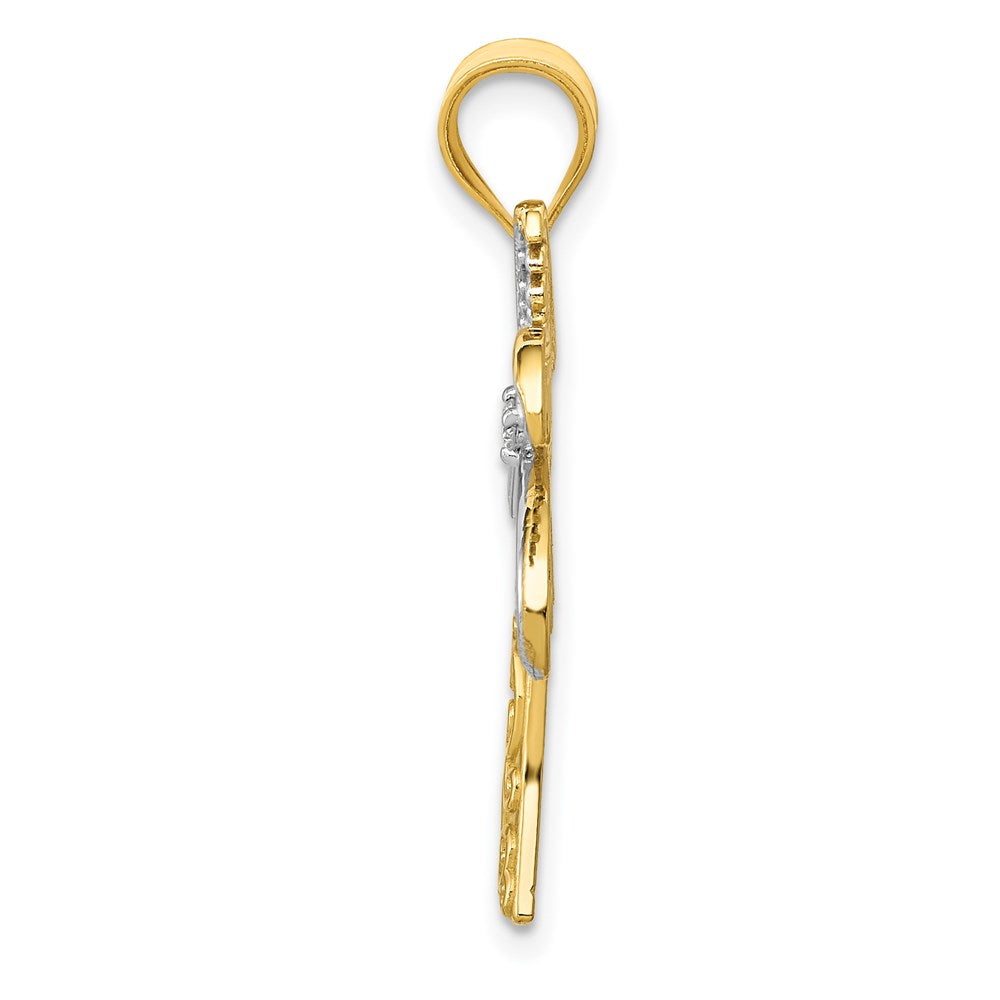 14k Yellow & Rhodium 20 mm  Diamond Palm Tree Pendant (1.9 grams)