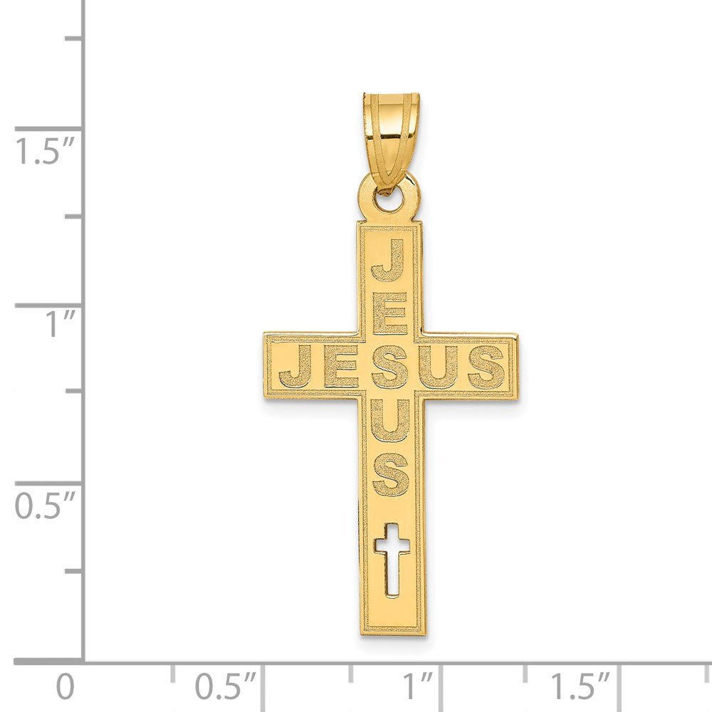 14k Yellow Gold 18.25 mm Laser Cut JESUS Cross Charm (1.67 grams)