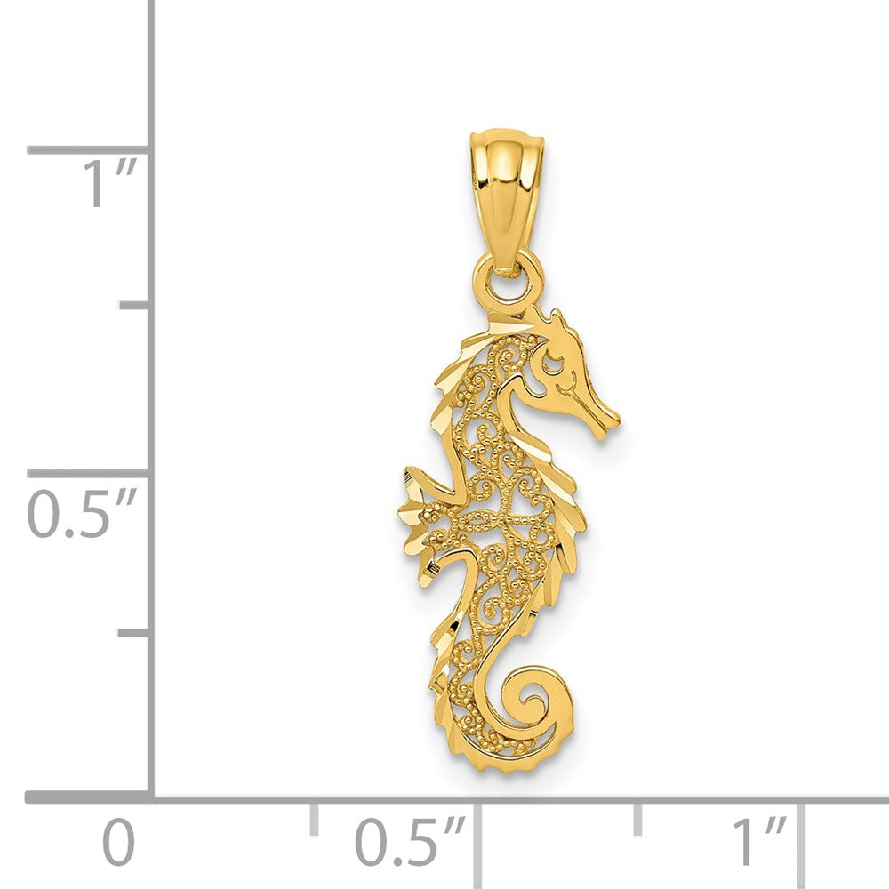 14k Yellow Gold 9 mm Gold Polished Filigree Seahorse Pendant (0.49 grams)