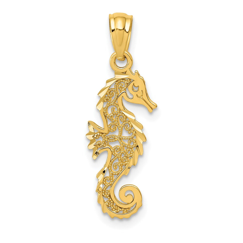 14k Yellow Gold 9 mm Gold Polished Filigree Seahorse Pendant (0.49 grams)