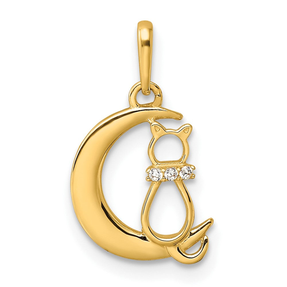 14k Childrens CZ Cat and Moon Pendant (0.47 grams)