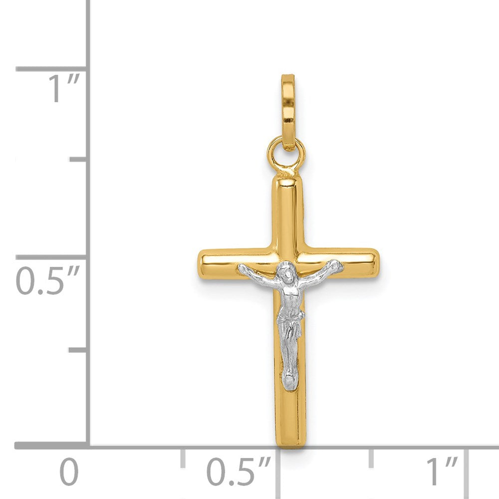 14k Yellow & Rhodium 12 mm  Polished Hollow Crucifix Charm (0.52 grams)