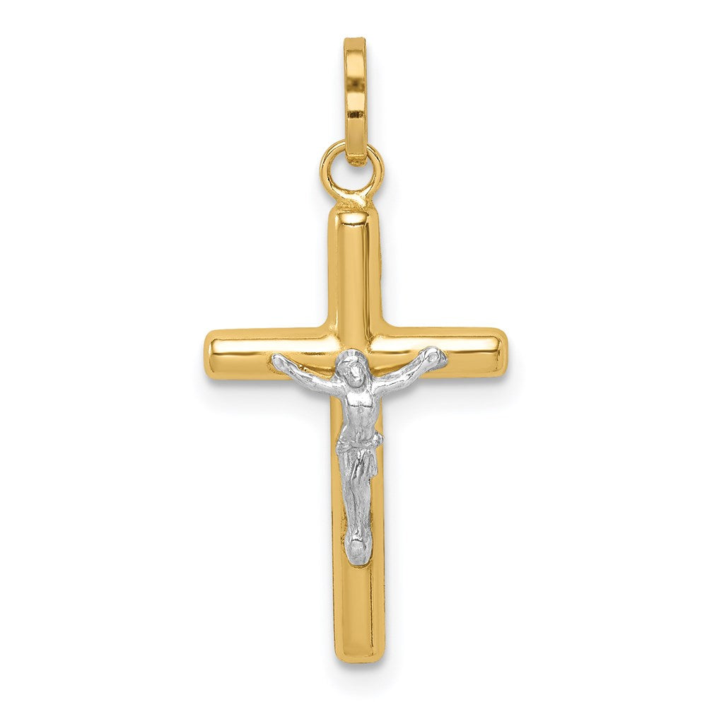 14k Yellow & Rhodium 12 mm  Polished Hollow Crucifix Charm (0.52 grams)