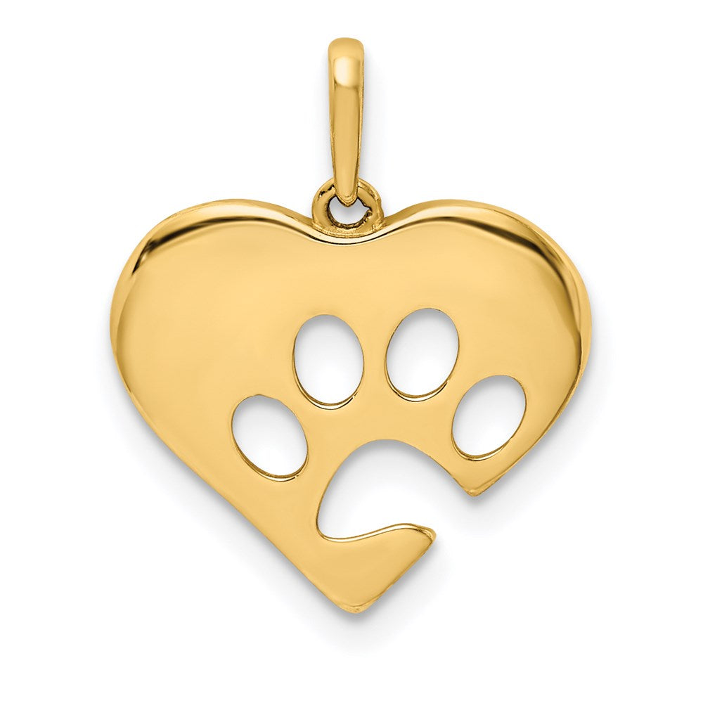 14K Polished Heart with Cut-out Paw Print Pendant (0.8 grams)
