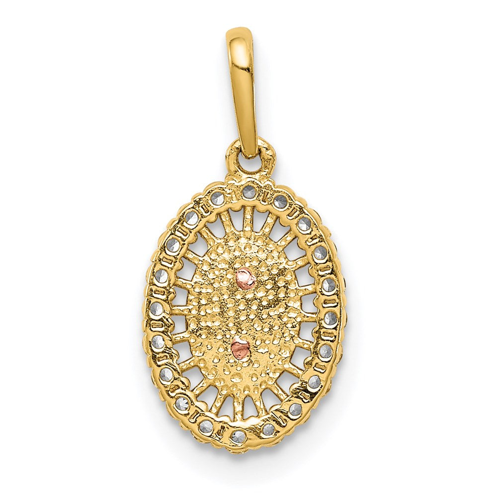 14k Two-tone 8.6 mm Two-tone Our Lady of Guadalupe CZ Pendant (0.75 grams)