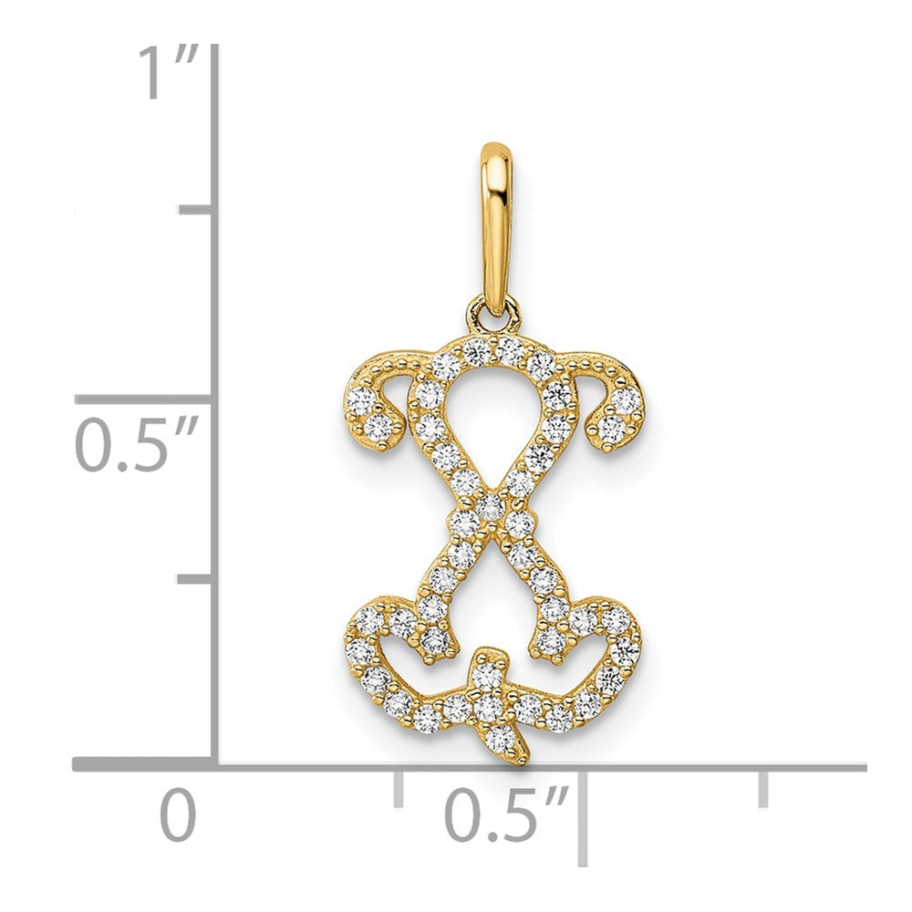 14k Yellow Gold 11 mm Polished CZ Puppy Sitting Outline Pendant (0.64 grams)