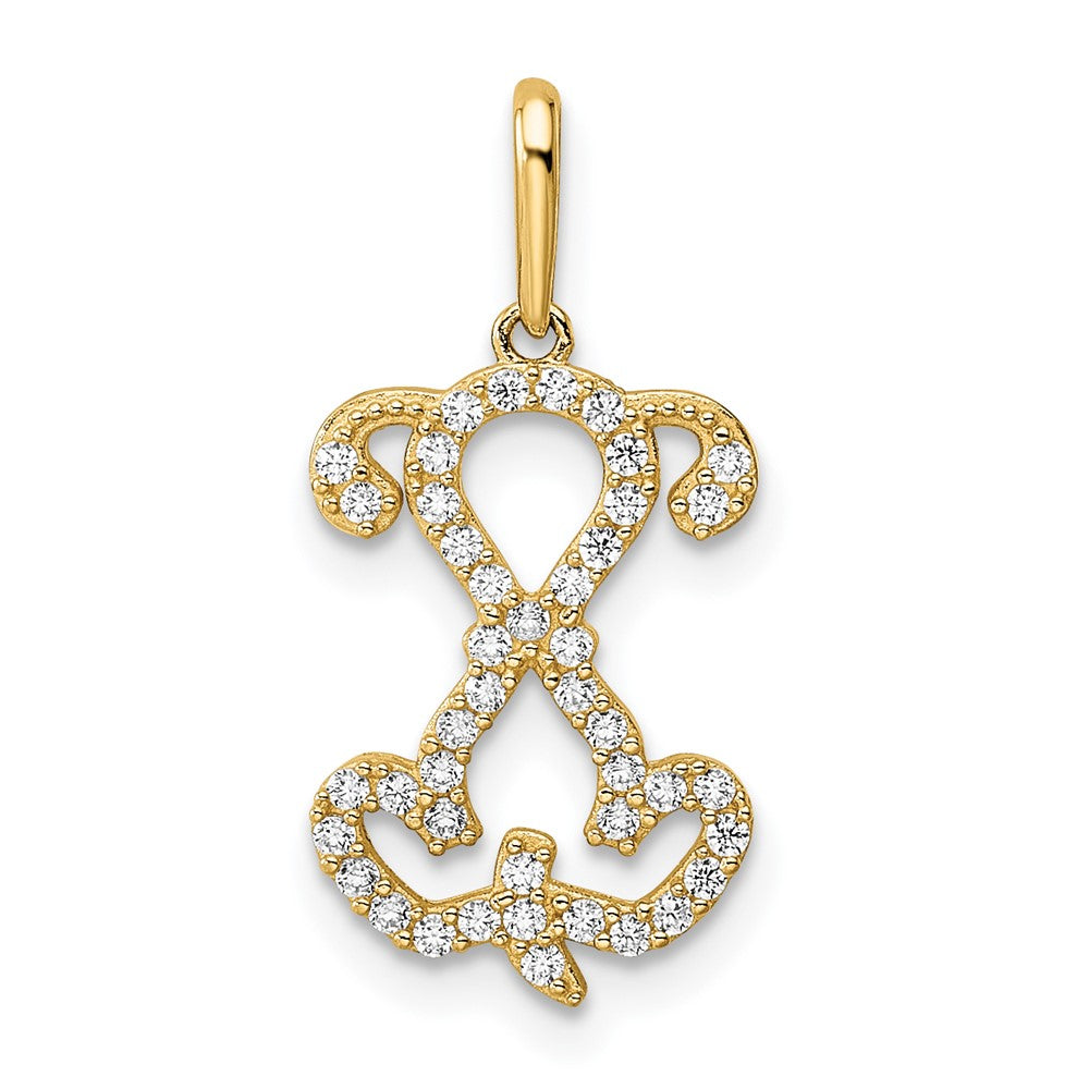 14k Yellow Gold 11 mm Polished CZ Puppy Sitting Outline Pendant (0.64 grams)