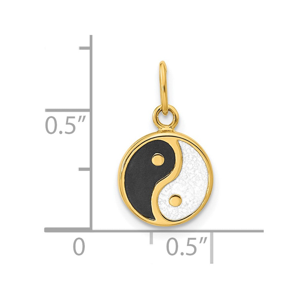 14k Yellow Gold 10 mm Polished Black/White Enamel Yin and Yang Pendant (0.46 grams)