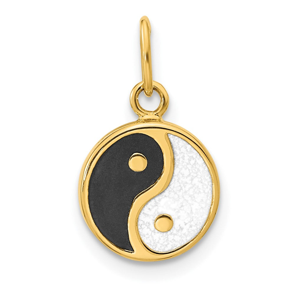 14k Yellow Gold 10 mm Polished Black/White Enamel Yin and Yang Pendant (0.46 grams)