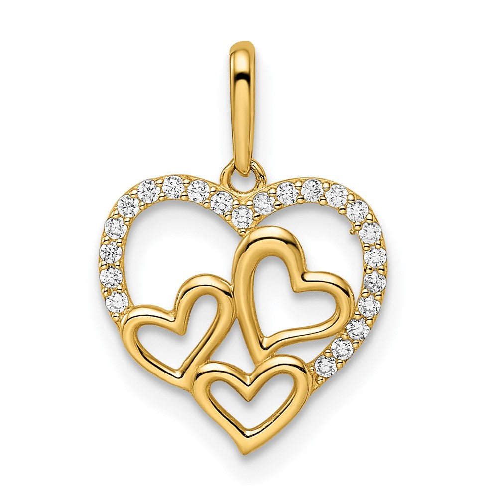 14k CZ Hearts Pendant (0.6 grams)