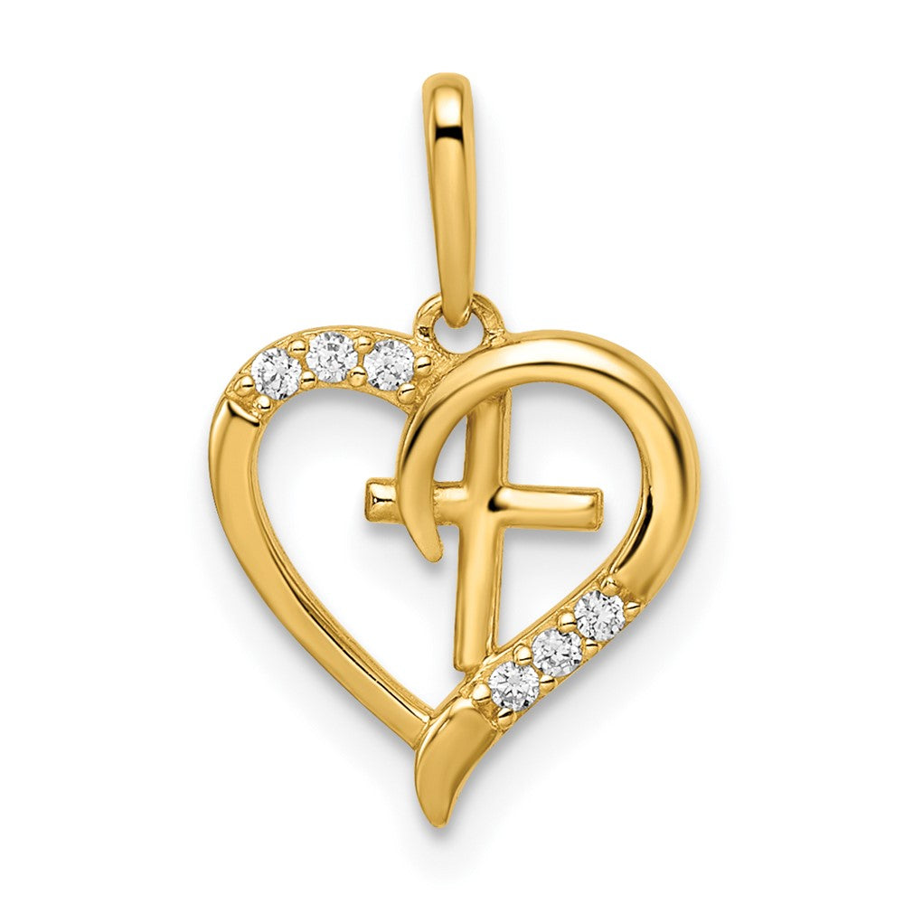 14k CZ Heart with Cross Pendant (0.6 grams)